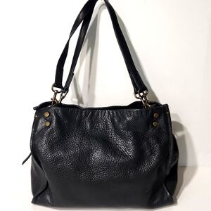 American Leather Co Lenox Triple Entry Black Pebbled Leather Purse